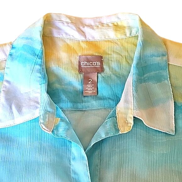 Chicos US Sz 12 Sheer Ombre Beachy Pool Cover-up Sheer Button Down TopSz 2 - Picture 3 of 11